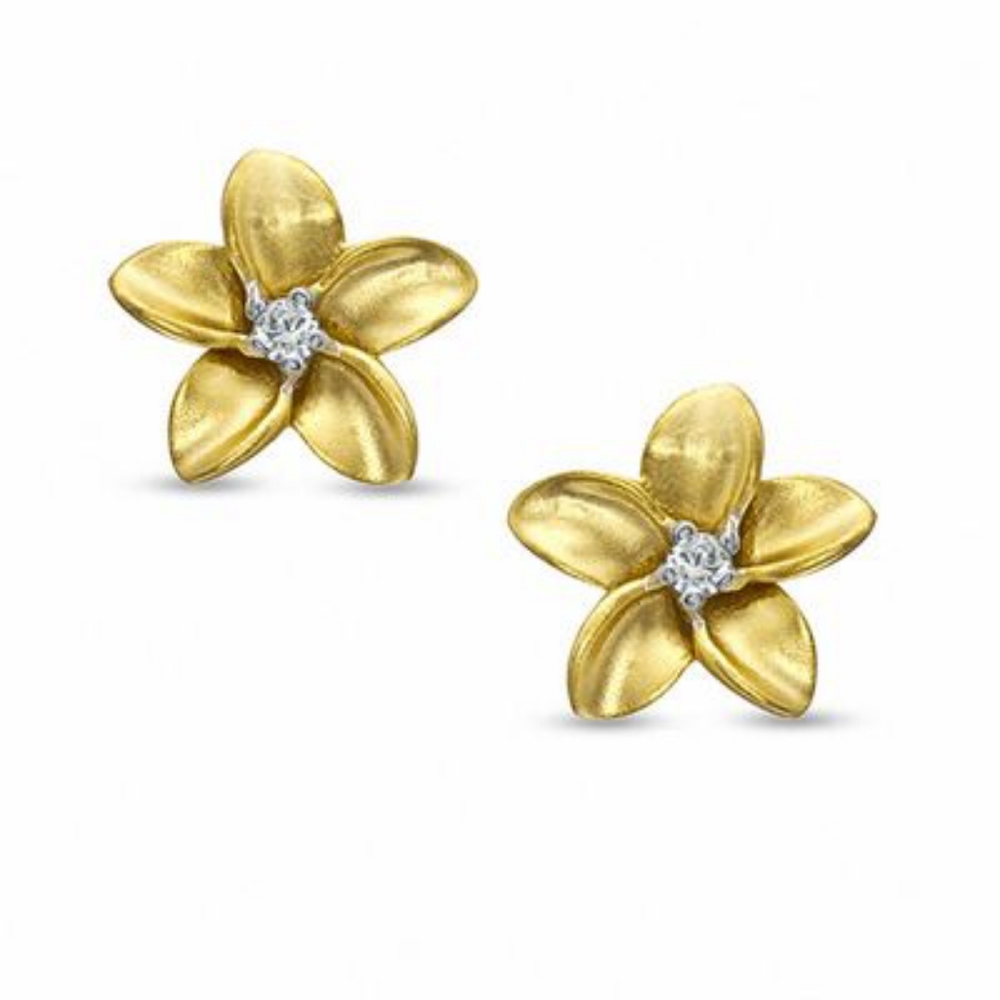 Diamond Accent Solitaire Flower Stud Earrings Ste… - image 1